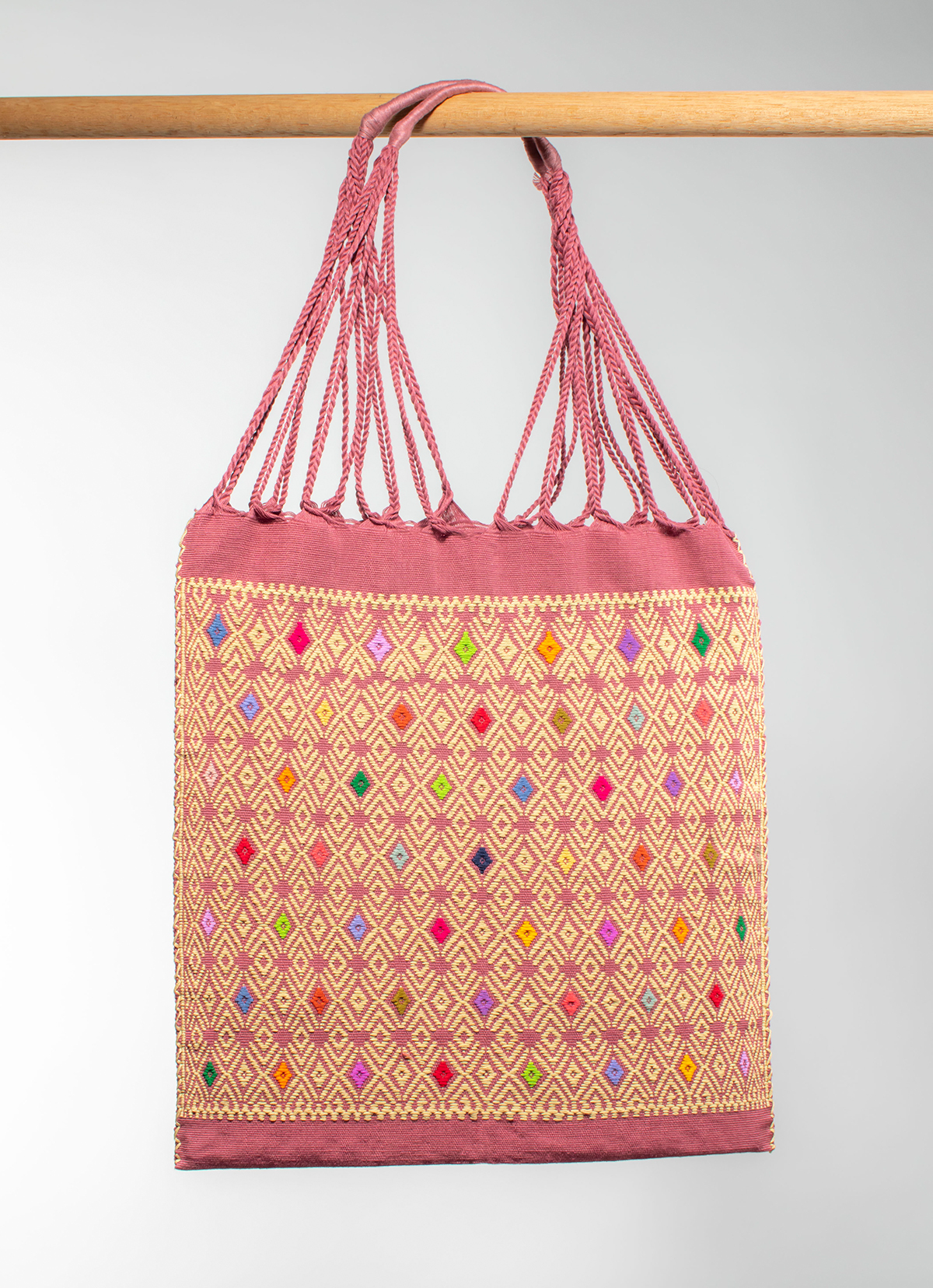 墨西哥腰機技藝手工腰織吊床包-2292WB-41X39cm-全版紅刺繡