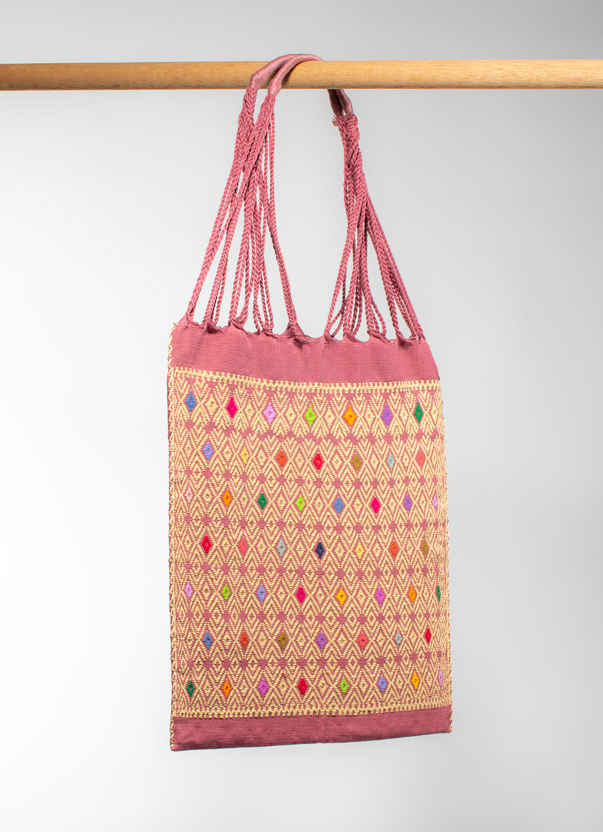 墨西哥腰機技藝手工腰織吊床包-2292WB-41X39cm-全版紅刺繡