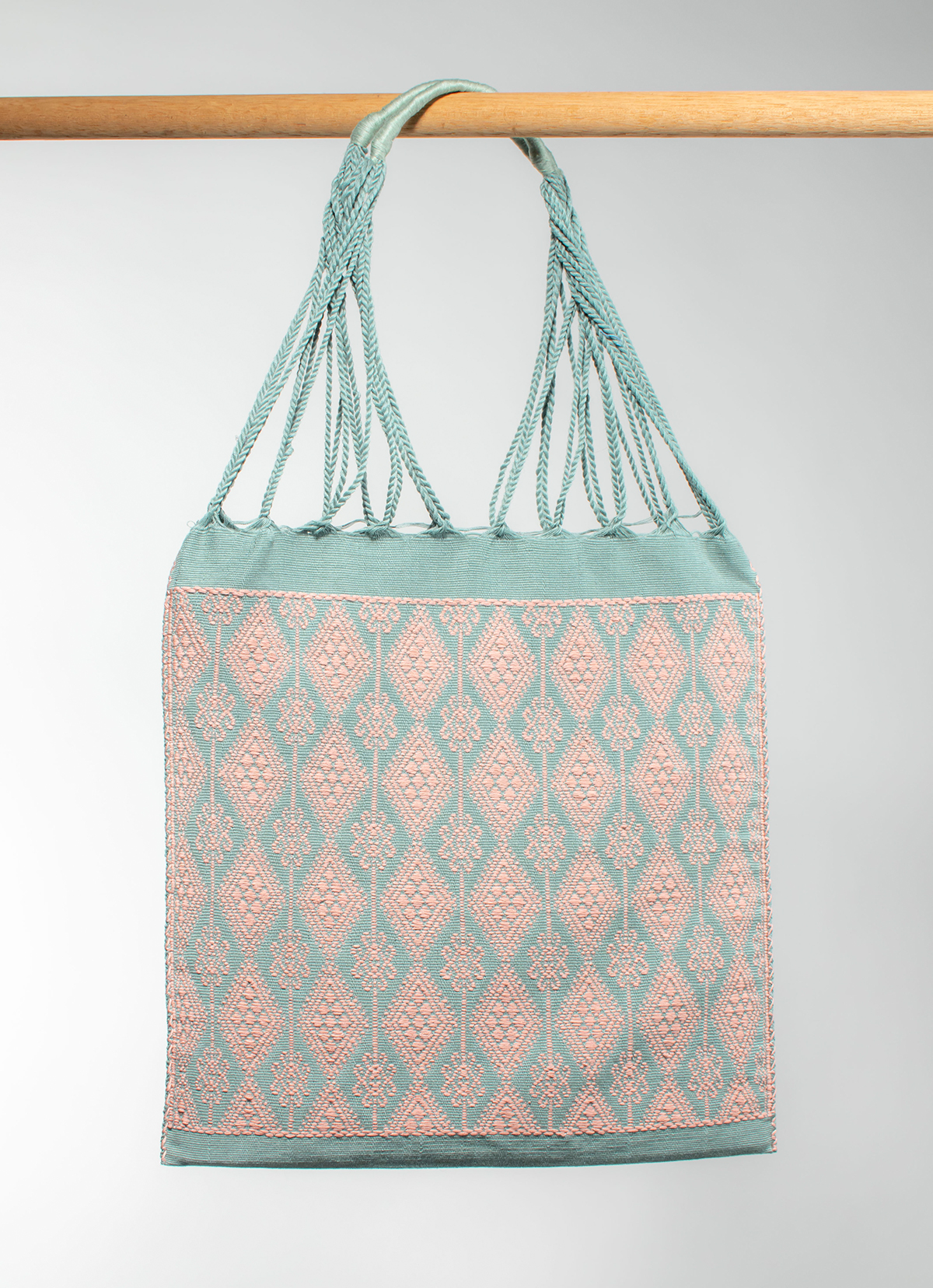 墨西哥腰機技藝手工腰織吊床包-2292WB-41X39cm-全版綠刺繡
