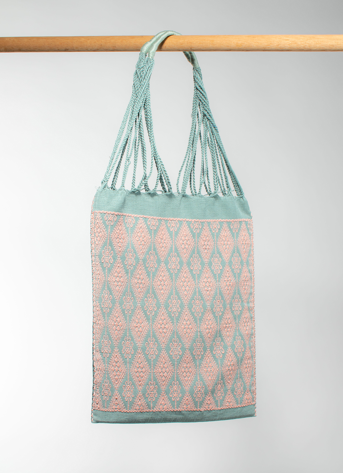 墨西哥腰機技藝手工腰織吊床包-2292WB-41X39cm-全版綠刺繡