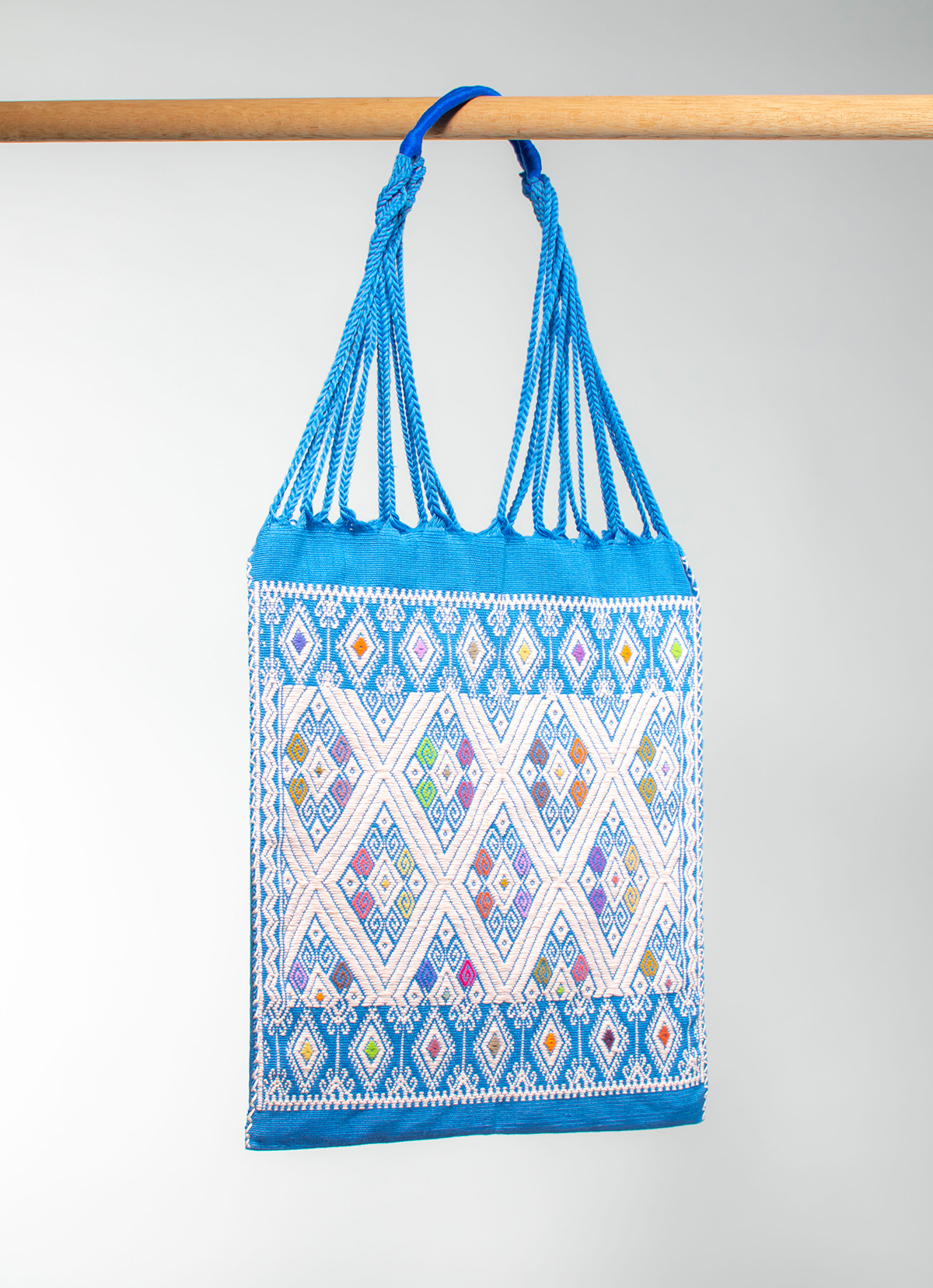 墨西哥腰機技藝手工腰織吊床包-2292WB-41X39cm-全版天藍刺繡