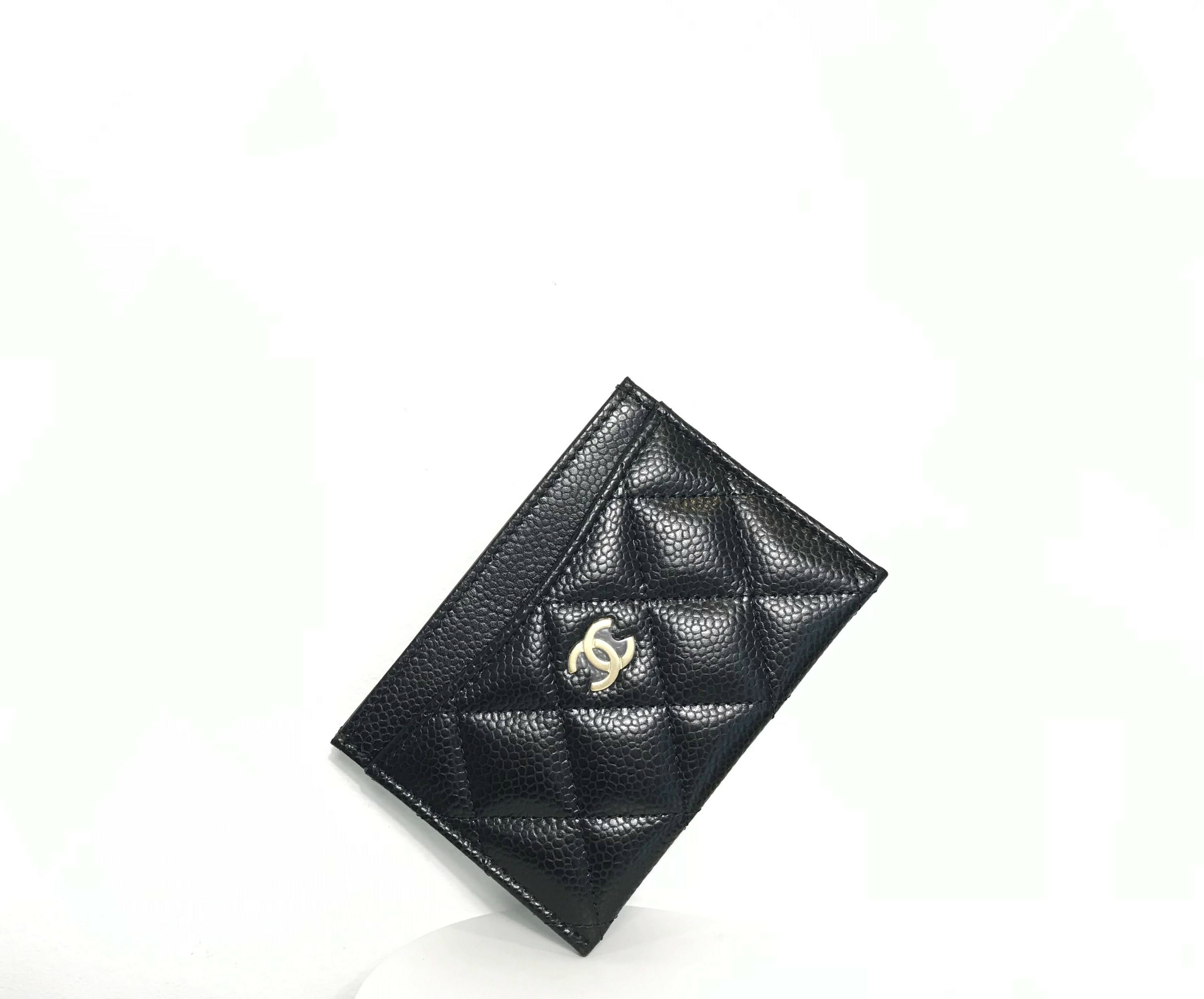 Chanel Classic Flat Card Holder Black Caviar Silver Hardware  Coco  Approved Studio