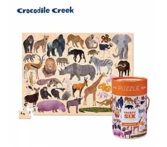 【 美國Crocodile Creek 】生物主題學習桶裝拼圖-野生動物