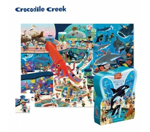 【 美國Crocodile Creek 】博物館造型盒學習拼圖-水族館