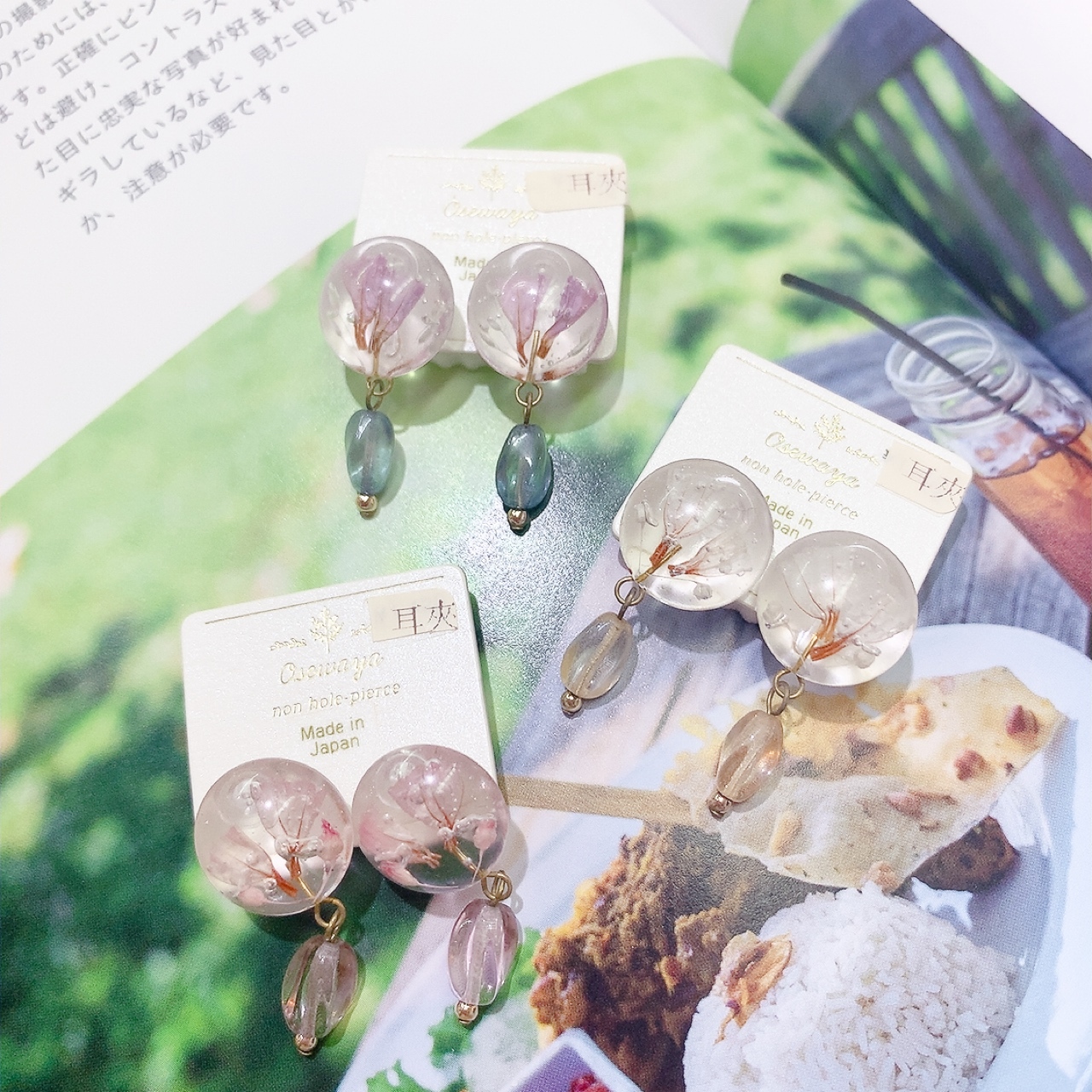 [日本制] 乾花封入樹脂耳夾耳環 (網站限定優惠)