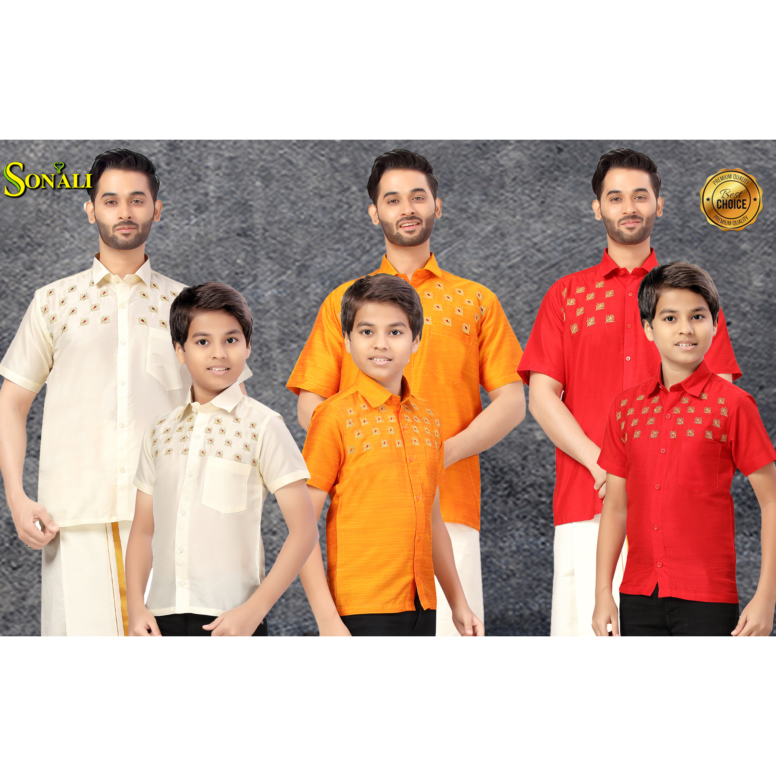 Sonali Premier Quality Father & Son Collections Men's Shirt and Boy's Shirt - Q1791D/Q1791E/Q1791F/Q1793A/Q1793B/Q1793C