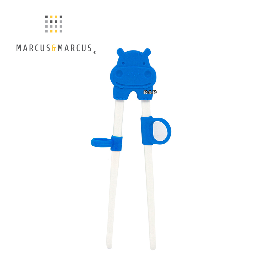 《 MARCUS＆MARCUS 》動物樂園幼兒學習筷-河馬(藍)