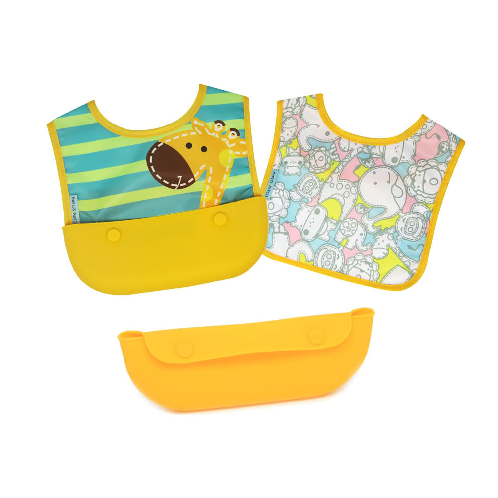 【加拿大MARCUS＆MARCUS】動物樂園3合1大口袋旅行圍兜-長頸鹿