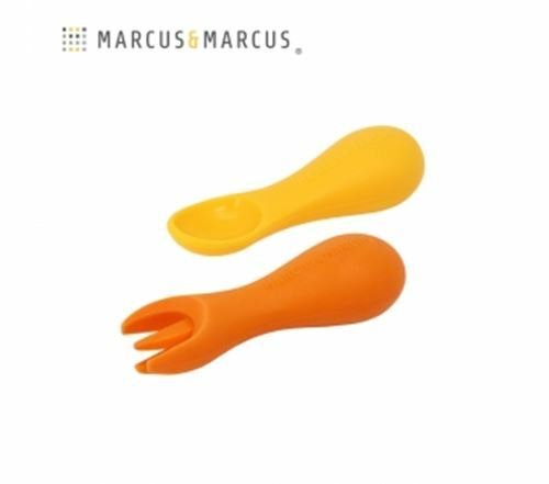 【加拿大MARCUS＆MARCUS】手握學習胖胖叉匙組-黃橘