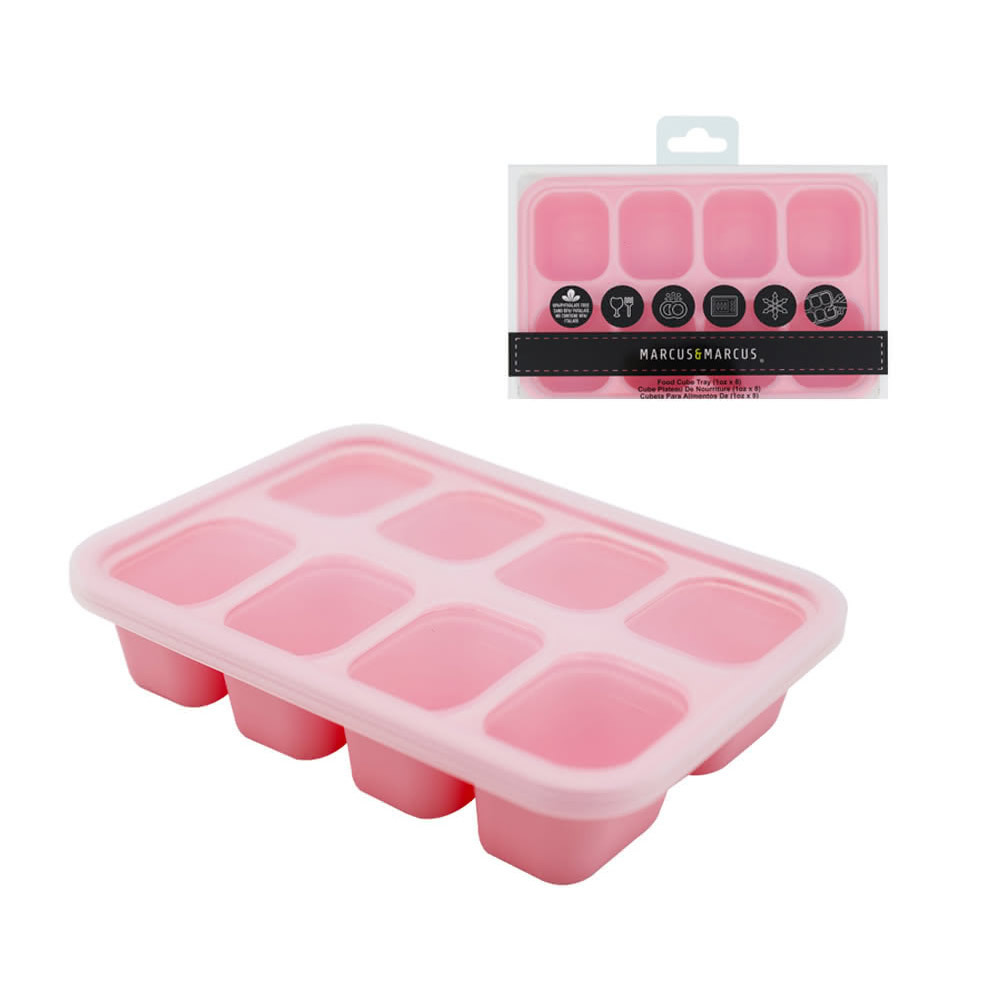 【加拿大MARCUS＆MARCUS】動物樂園造型矽膠副食品分裝保存盒-8格30ml-粉