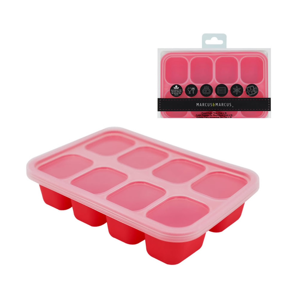 【加拿大MARCUS＆MARCUS】動物樂園造型矽膠副食品分裝保存盒-8格30ml-紅