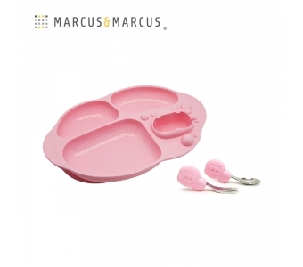 【加拿大MARCUS＆MARCUS】手握吸力餐盤學習禮盒組-粉紅豬