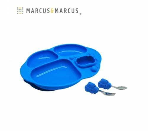 【加拿大MARCUS＆MARCUS】手握吸力餐盤學習禮盒組-河馬
