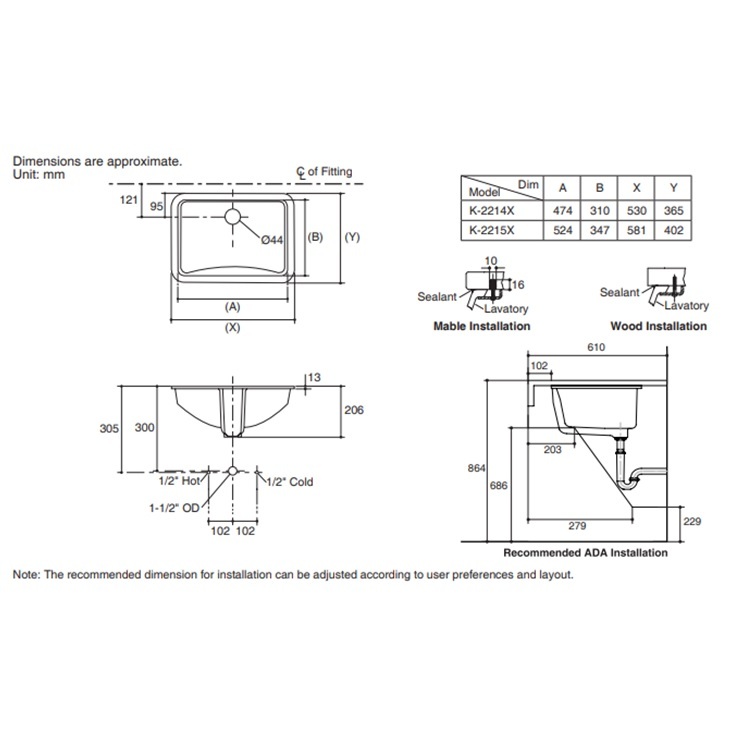 Kohler "Ladena" K-2214X-0 Undercounter Washbasin