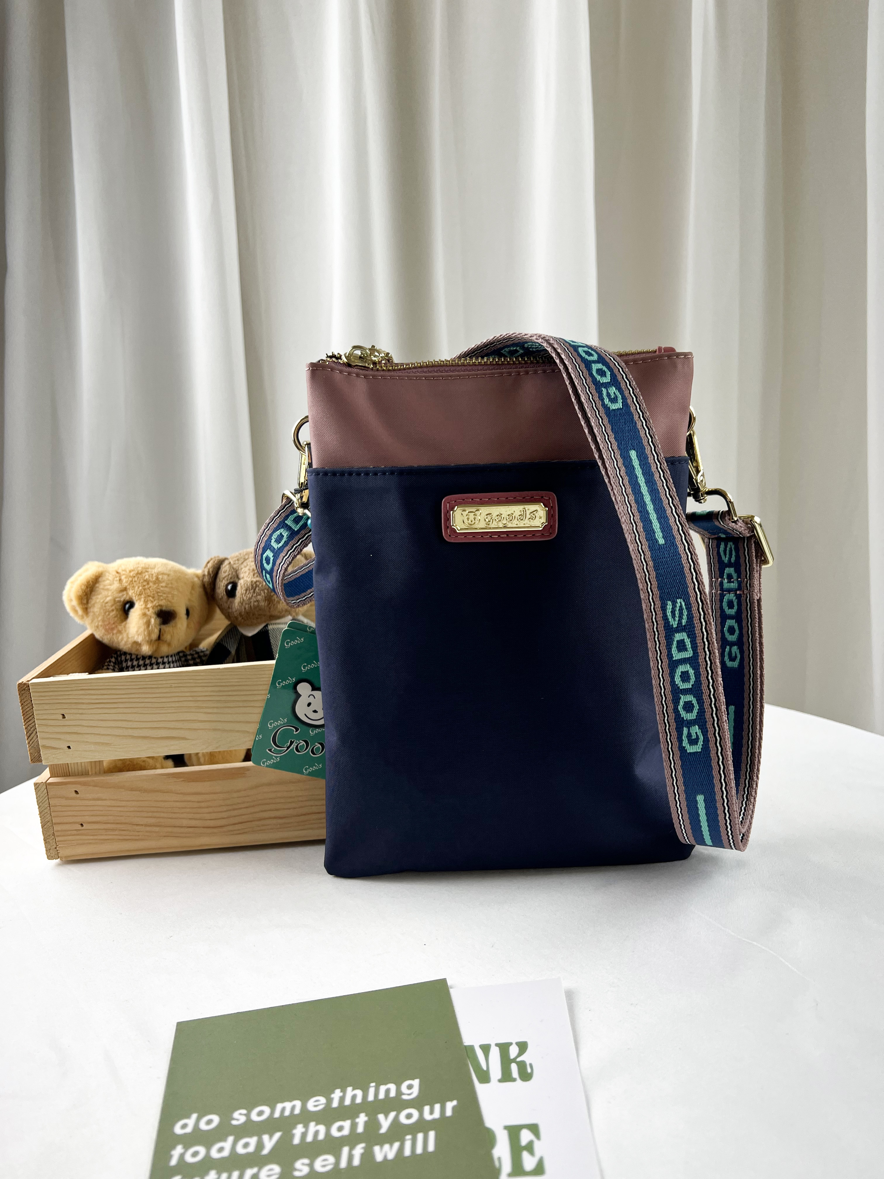 GOODS 織帶藍粉 尼龍雙層手機側背包  #2505-1