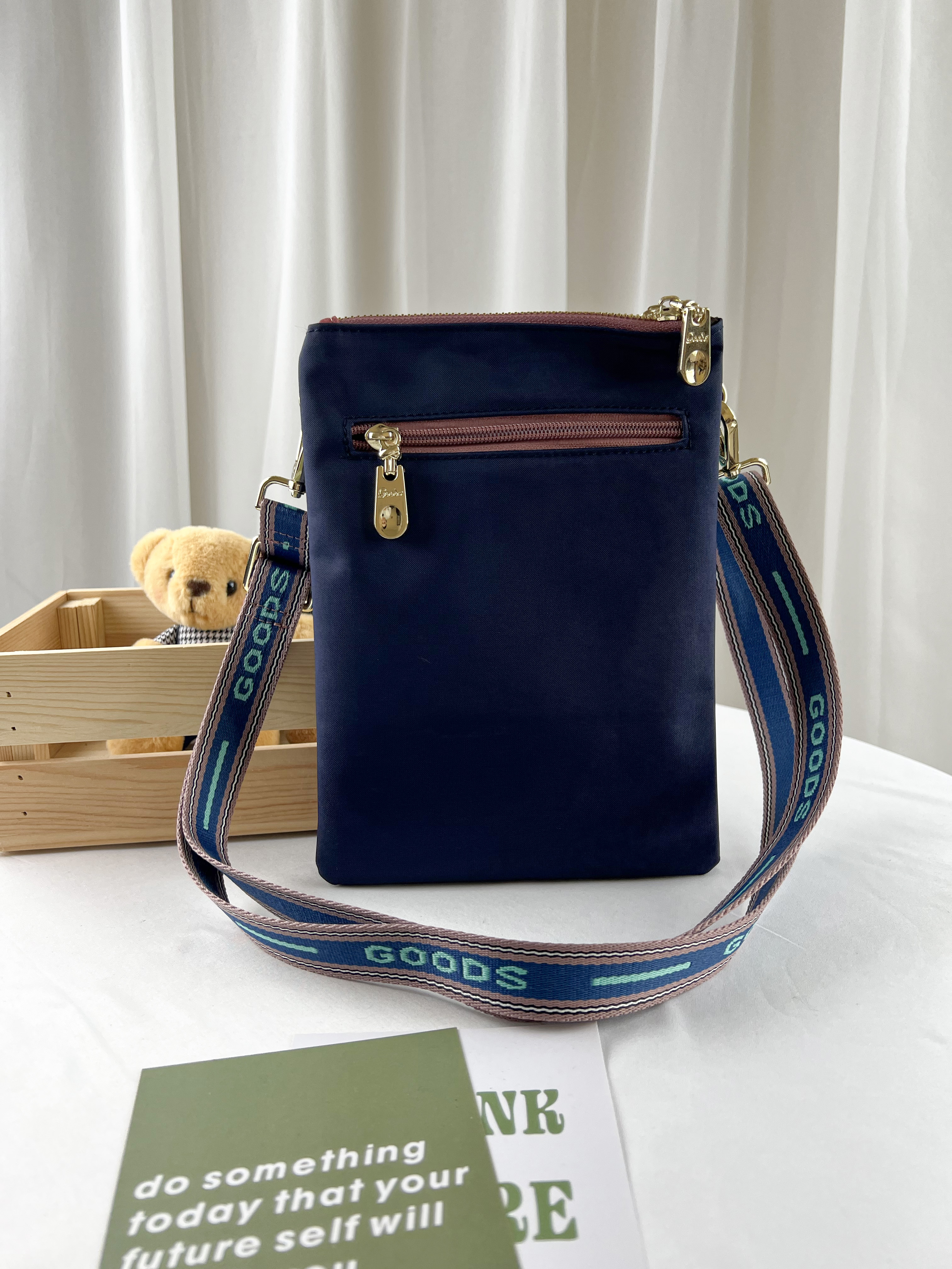 GOODS 織帶藍粉 尼龍雙層手機側背包  #2505-1