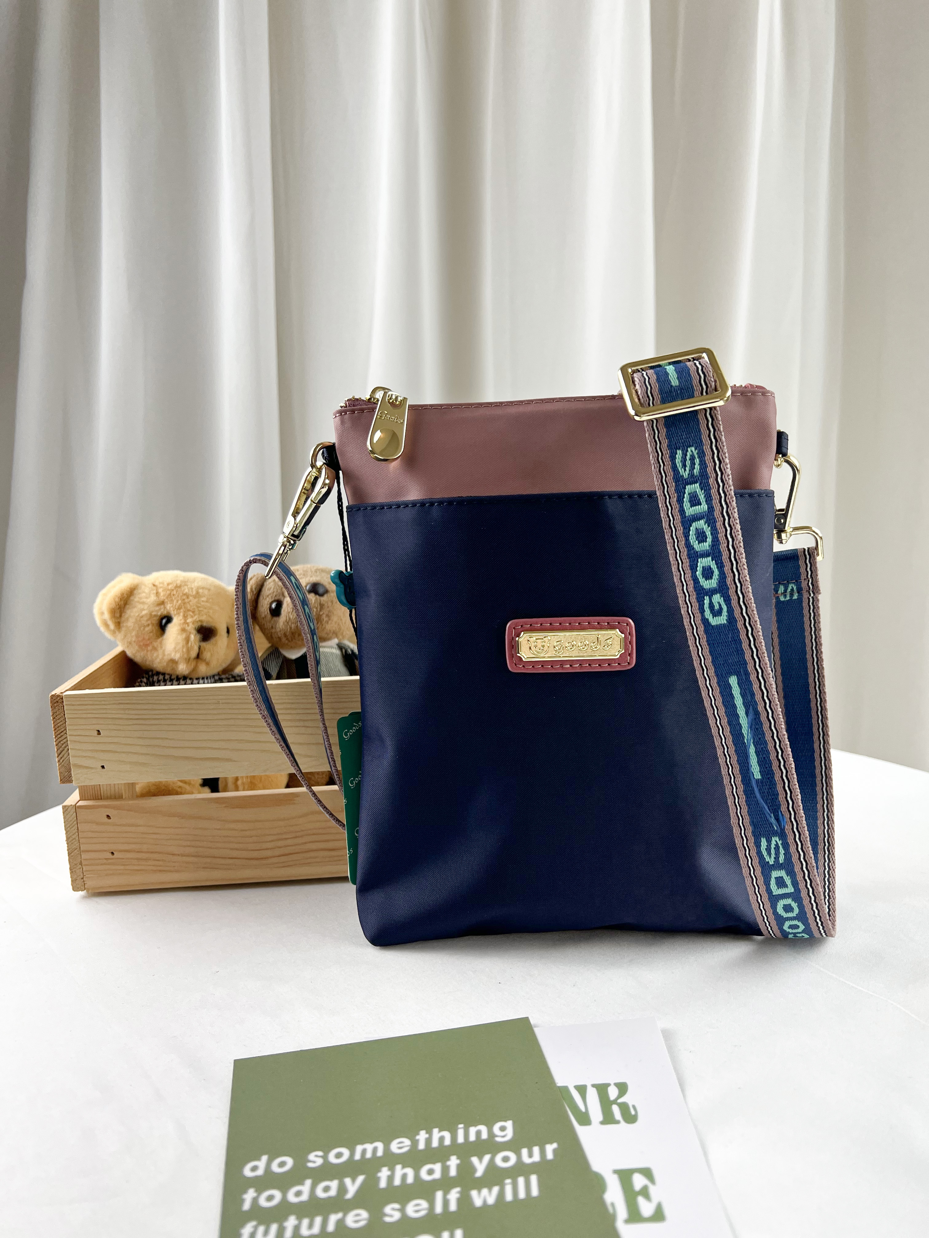 GOODS 織帶藍粉 尼龍單層手機側背包  #2231