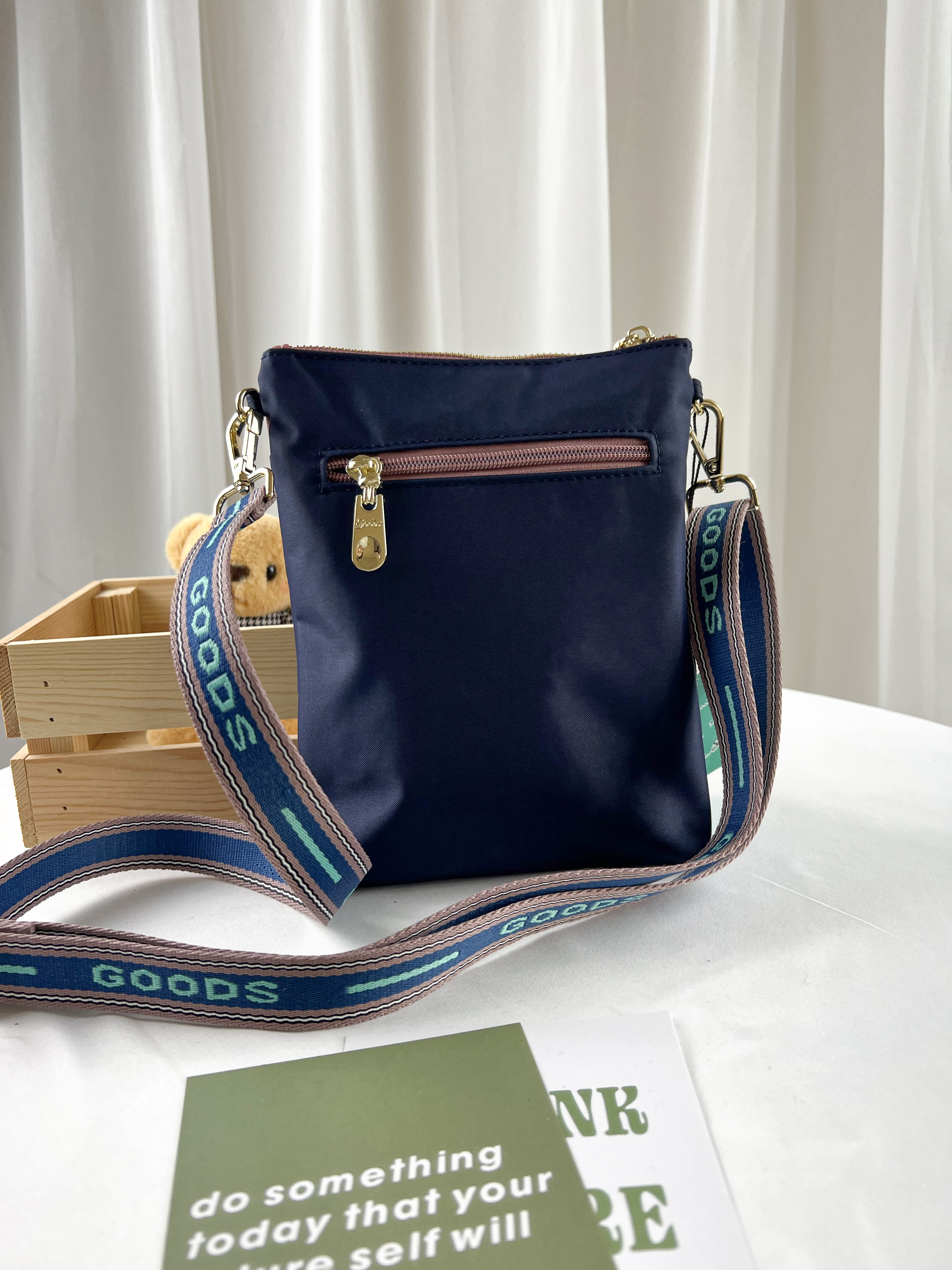 GOODS 織帶藍粉 尼龍單層手機側背包  #2231