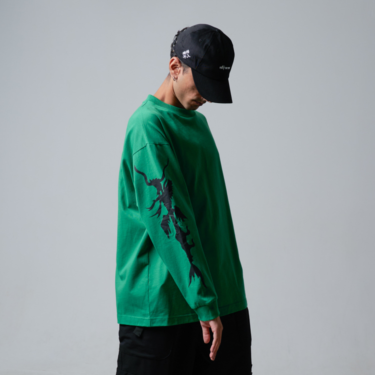 Long Sleeves Neither fish nor fowl Print Tee (Emerald Green)