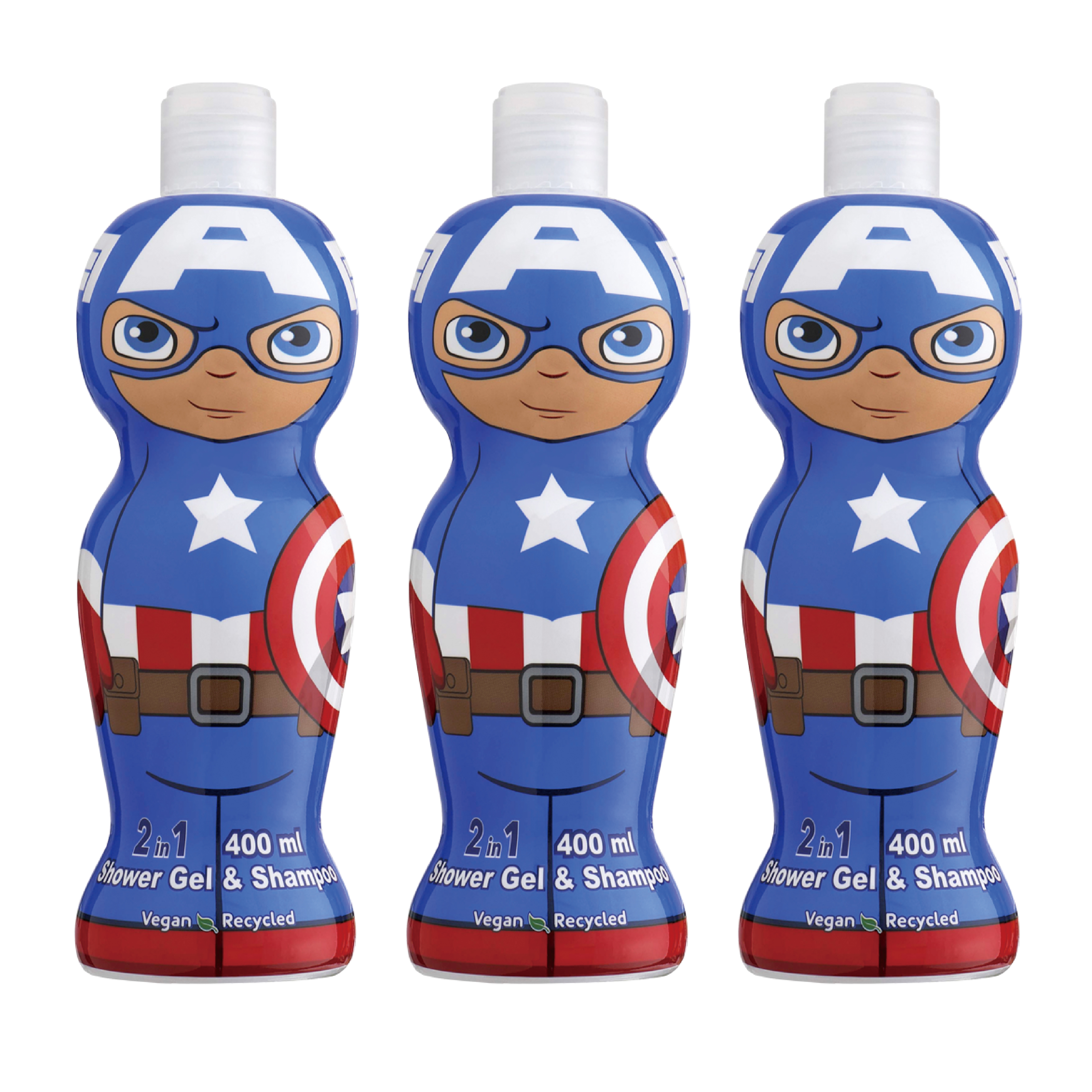 【GISH Beauty】 MARVEL 美國隊長2合1沐浴洗髮精 3入(萌Q收藏版)