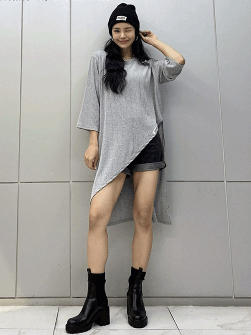 [現貨]時尚斜邊不對稱長版上衣 [ 2色 / Free ]