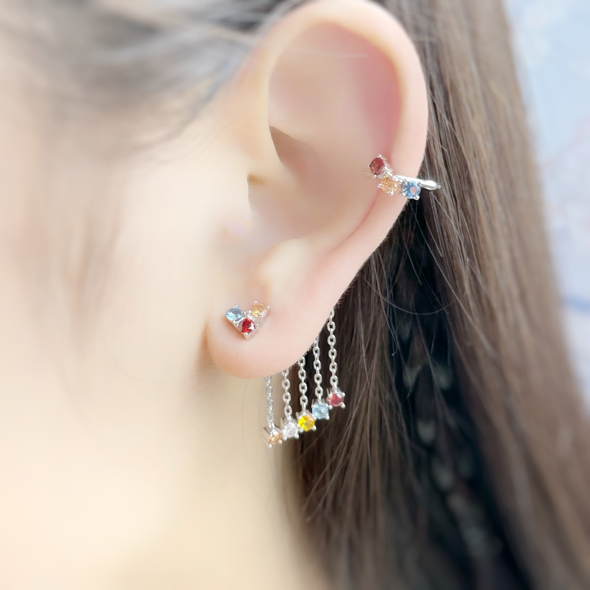 | 925 Silver・White Gold | Ray Of Rainbow Earrings | EA0554 |