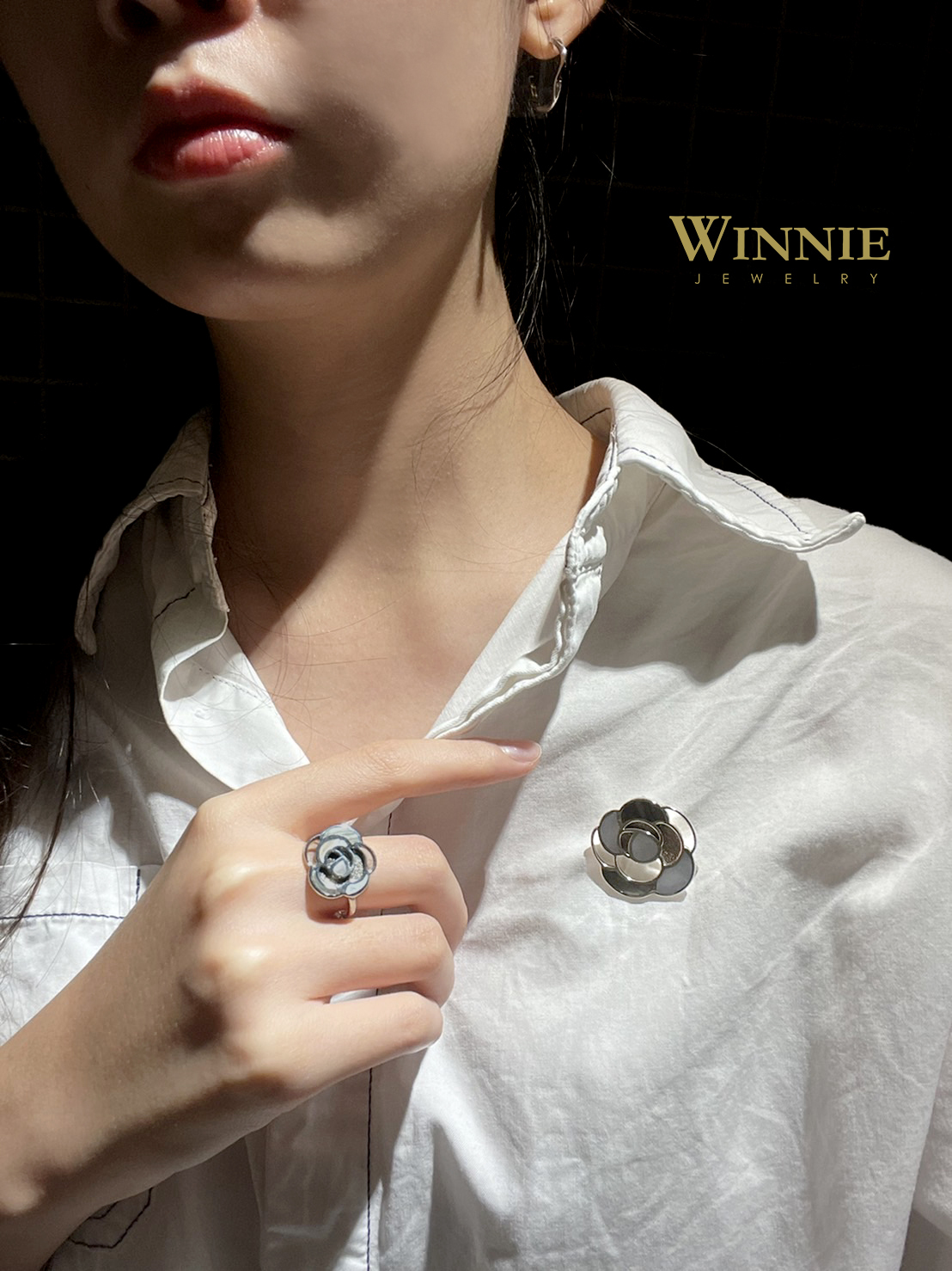 玫瑰花珠母貝戒指