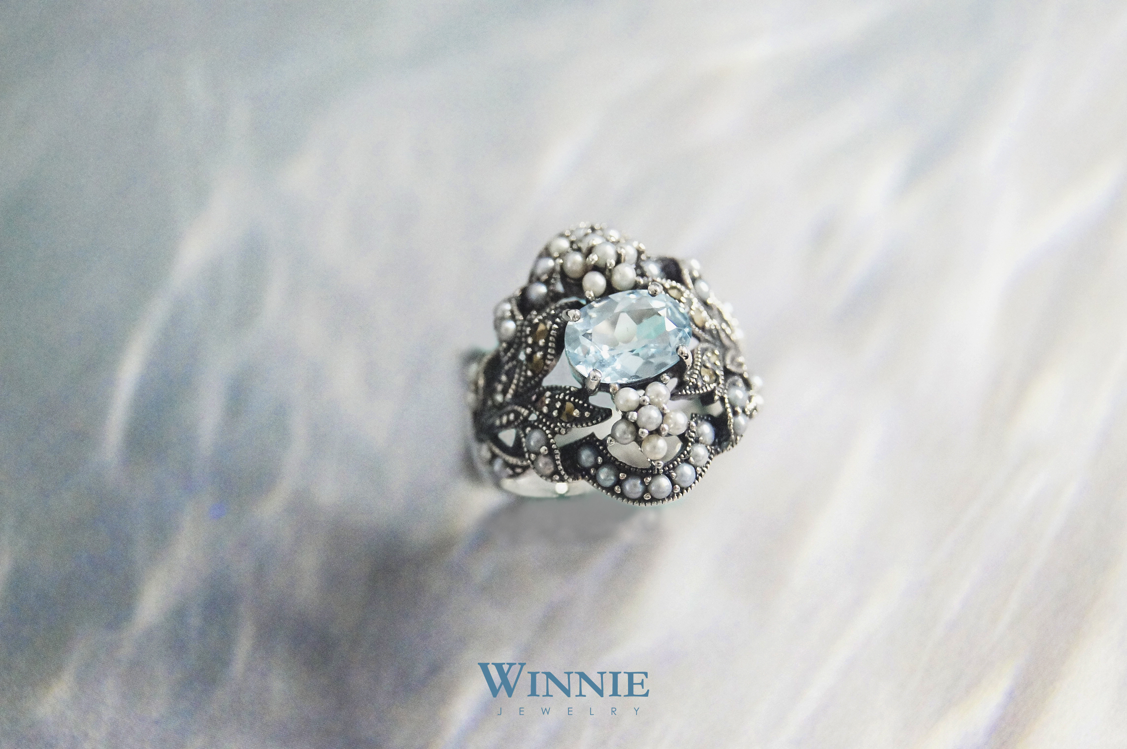 華麗拓帕石珍珠戒指