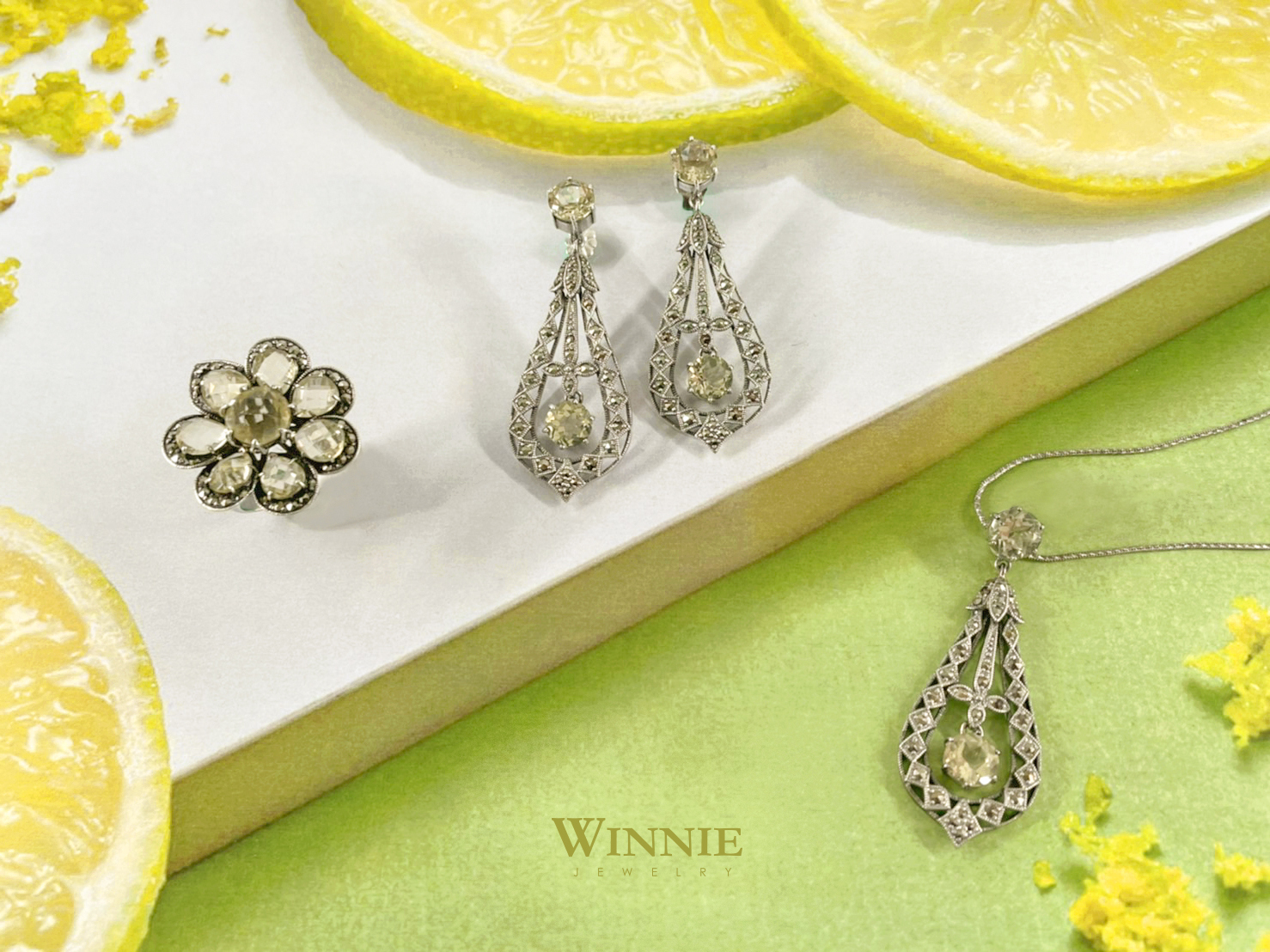 檸檬晶宮廷耳環