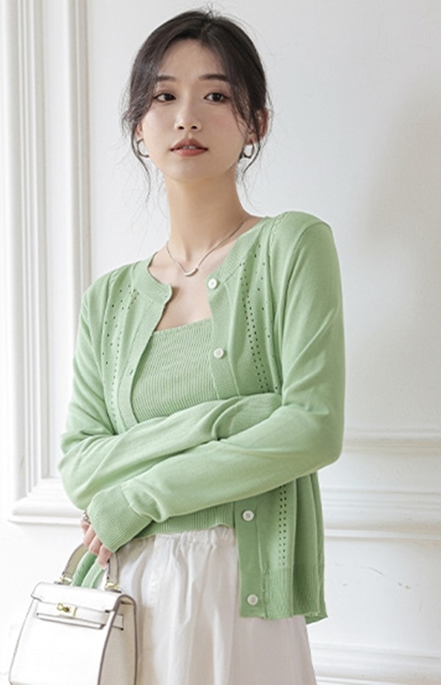 黑XL【零碼出清不退換】鏤空針織背心套裝