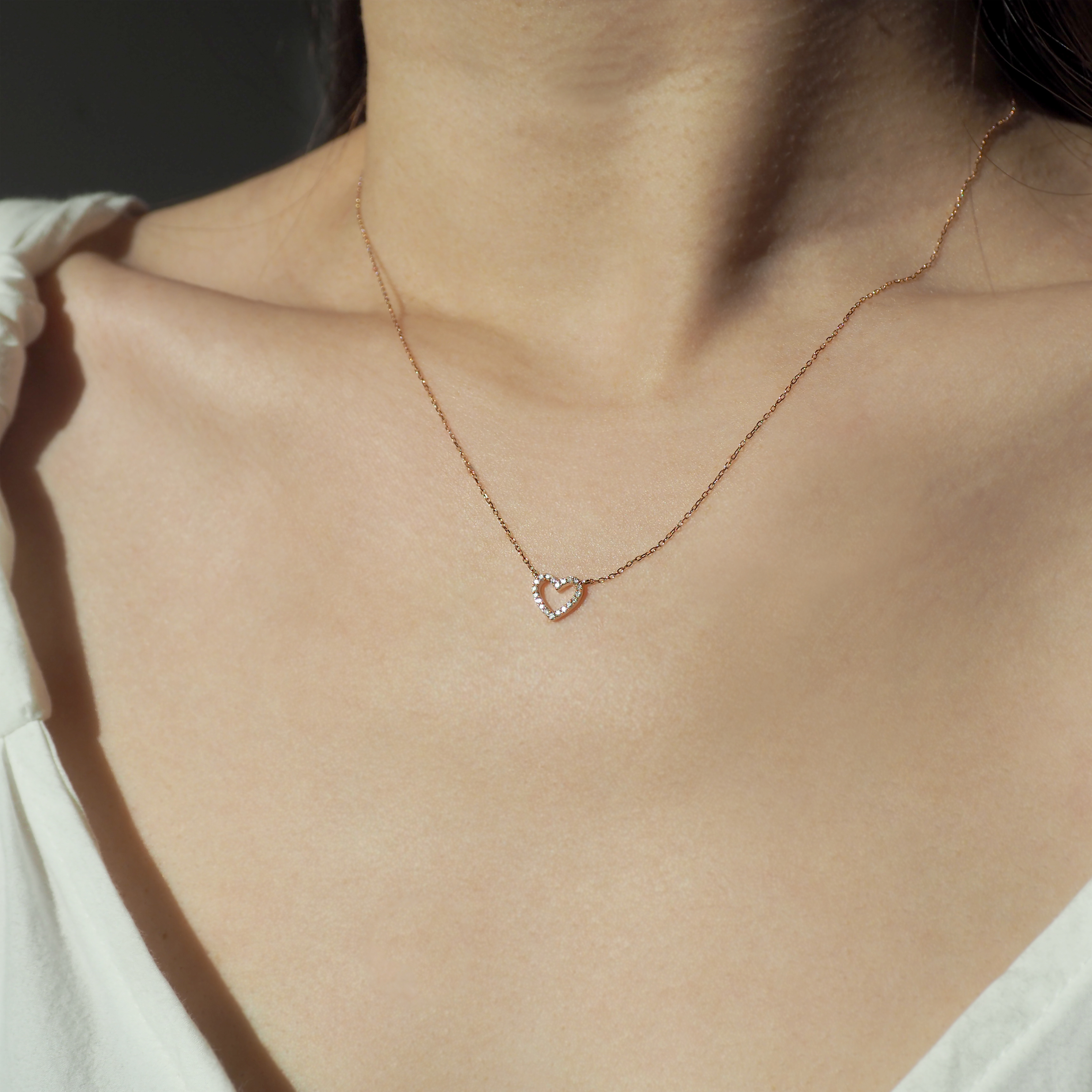 14K pave heart雙面愛心真鑽項鍊