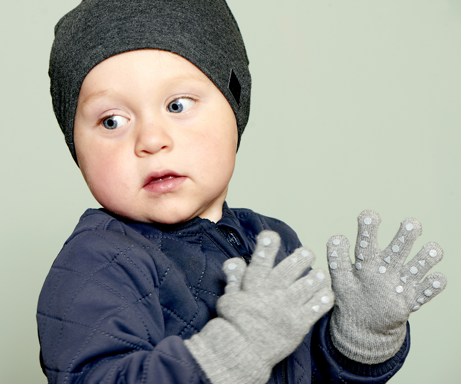 丹麥GoBabyGo 有機棉防滑手套 - Grey Melange