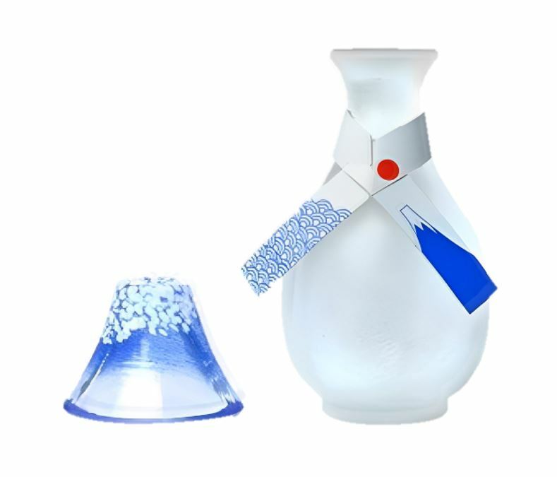 丸モ高木陶器  富士山形清酒杯1隻(藍)及手製富士山清酒壺 禮盒裝