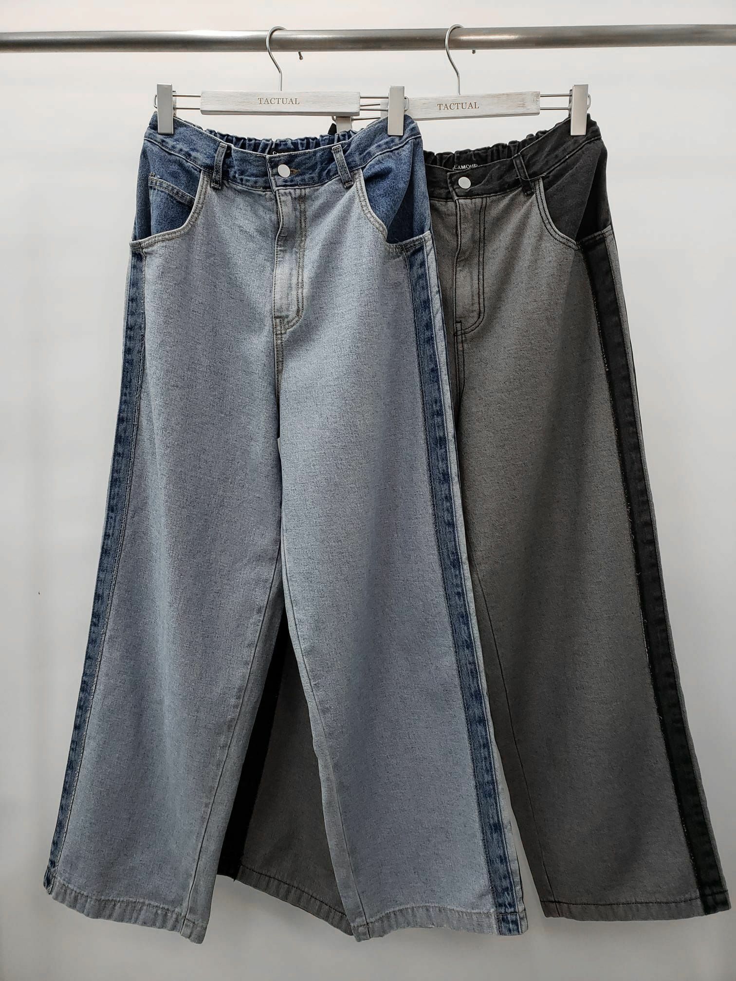 拼色鬆身牛仔褲 J627