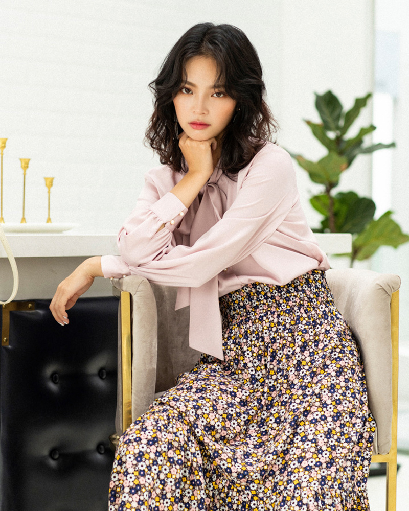 蝴蝶結綁帶珠釦雪紡襯衫 三色