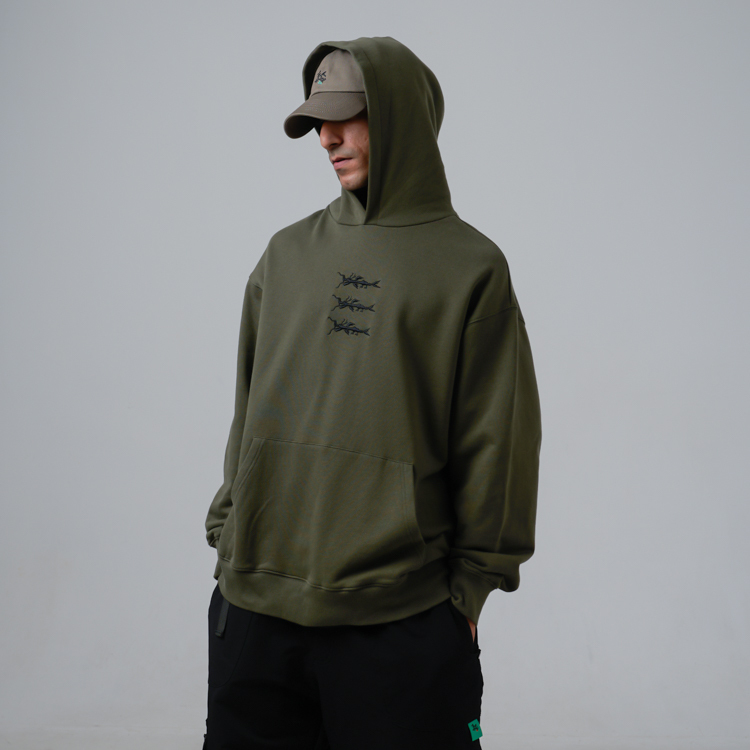 Embroidered NFM Neither fish nor fowl Hoodie (Army Green)
