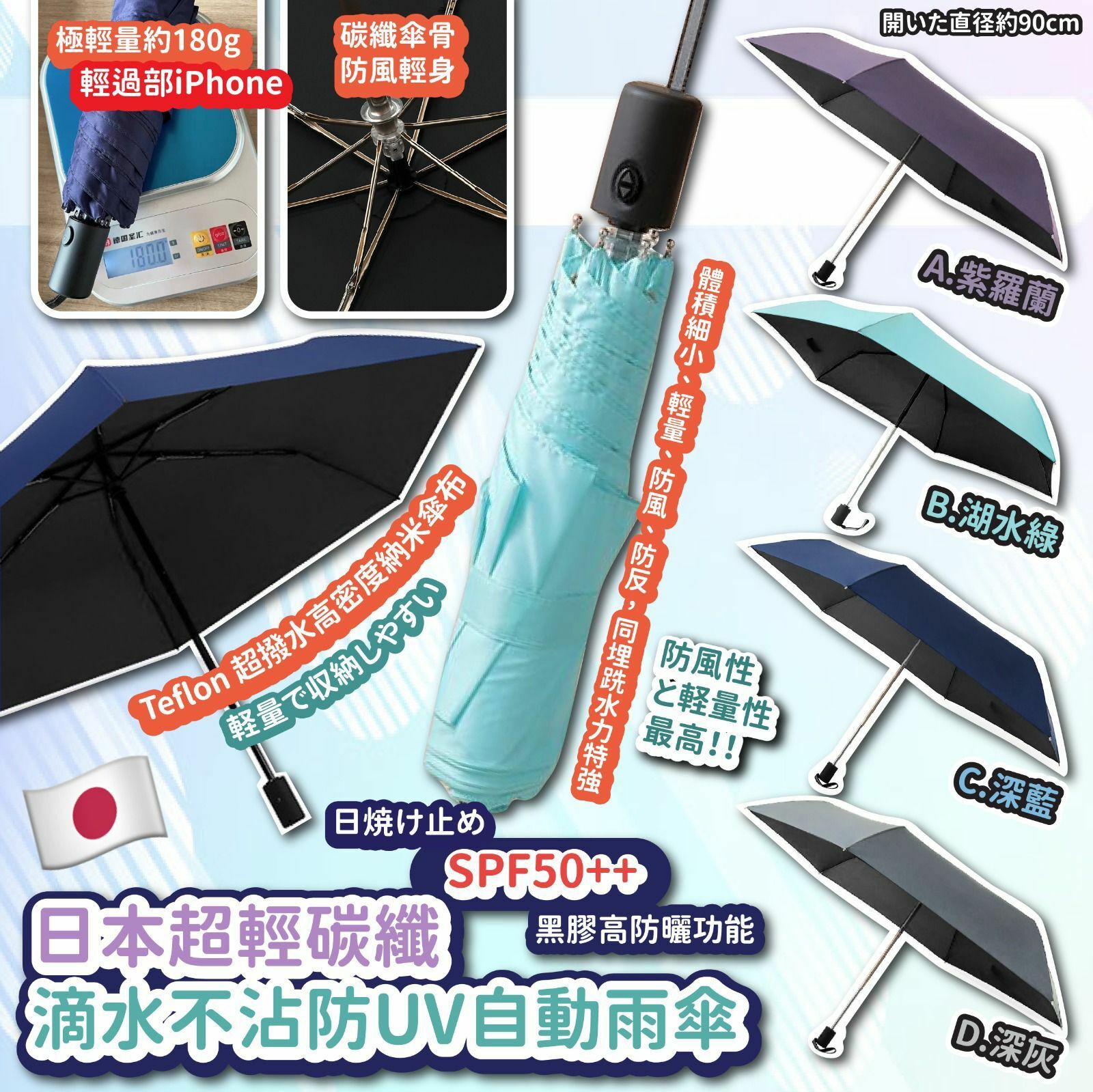 日本超輕碳纖自動雨傘