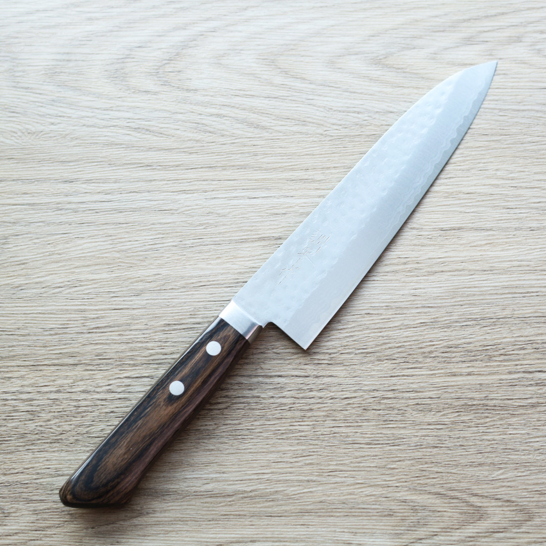 增谷訓生 牛刀 180mm VG10鋼 鎚目大馬士革 刻流 蘇格蘭柄