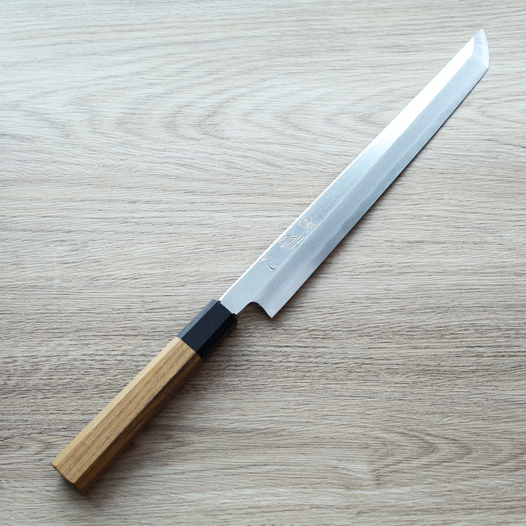 中川打刃物 初心 先丸柳刃 270mm VG10 墨流/付鞘