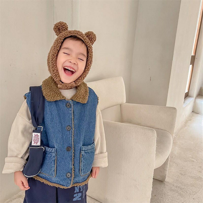 毛絨絨帥氣牛仔背心