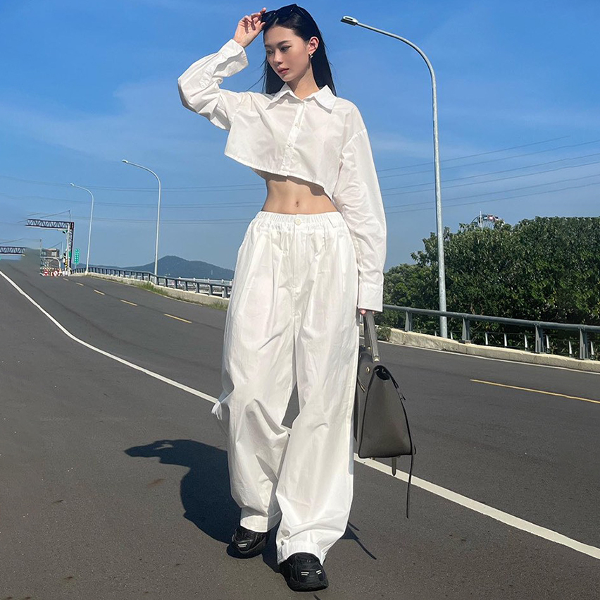 棉質闊腿長褲(in stock)