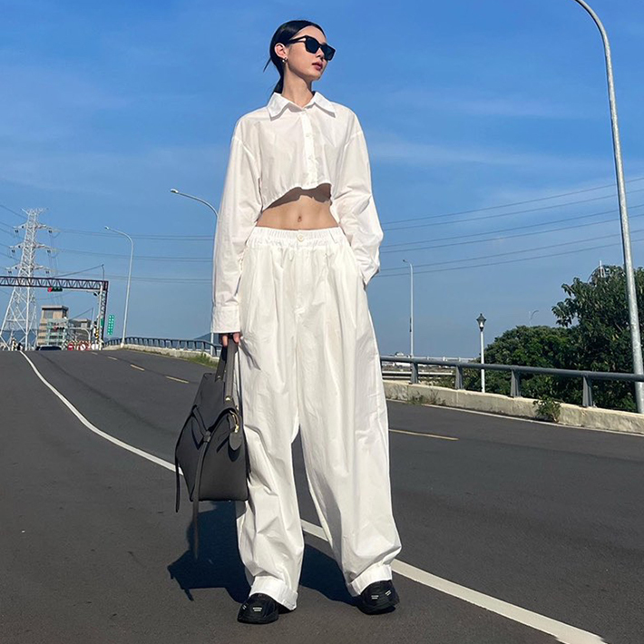 棉質闊腿長褲(in stock)