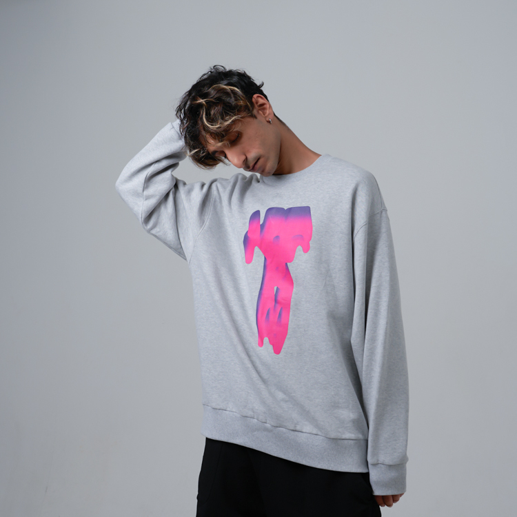 Neon-style Print Crewneck Sweatshirt (Heather Grey)
