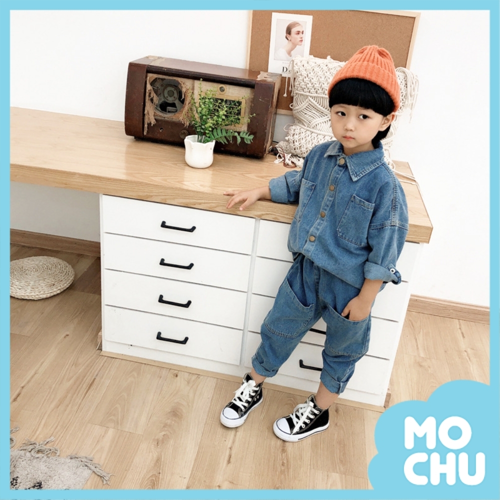 翻領大口袋牛仔長袖套裝