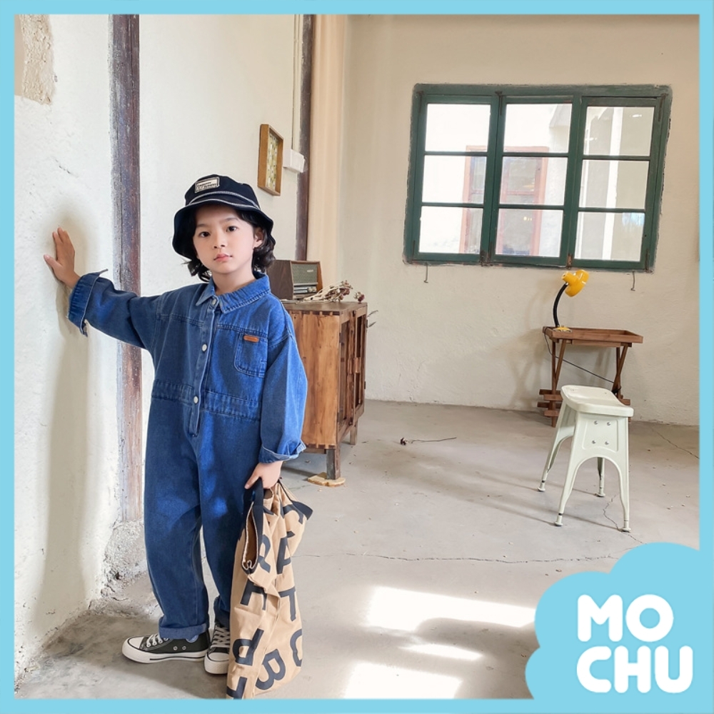 牛仔長袖貼標連體衣