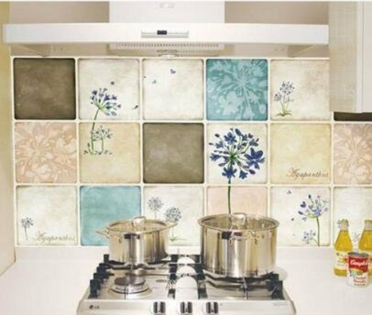 【InsKitchen Sheet】浴室及廚房多功能牆紙貼（藍色百子蓮花）