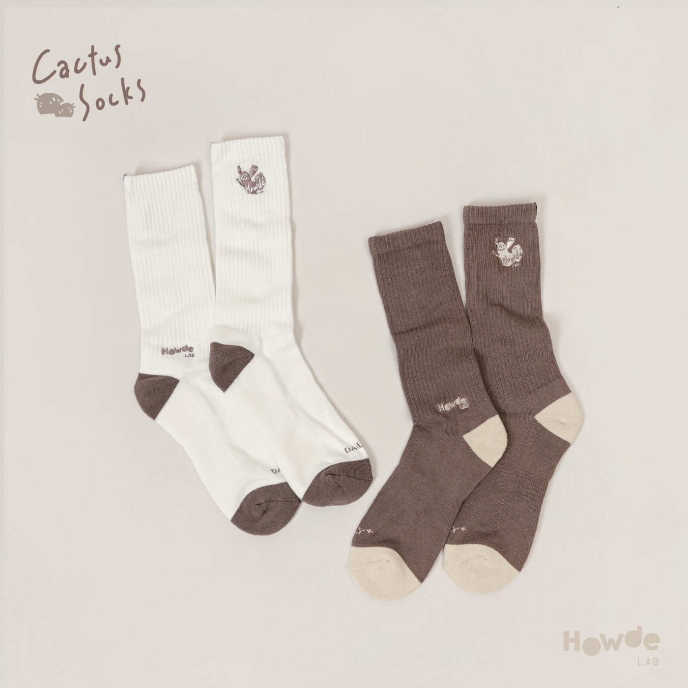 HOWDE LAB " Cactus 可可仙人掌 " 改版加長 刺繡 抗菌 咬標 長襪 高筒襪 造型襪【22SS04】