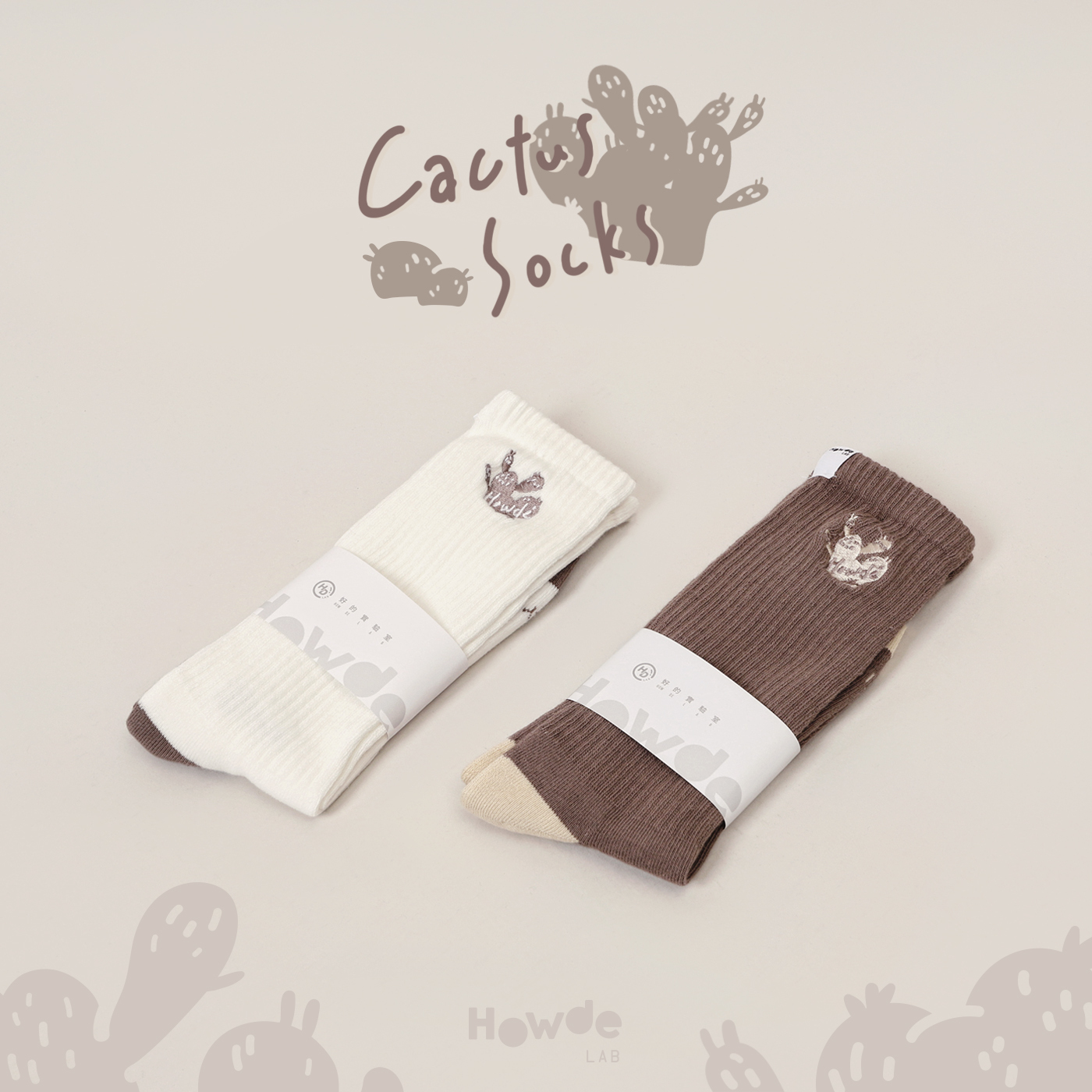 HOWDE LAB " Cactus 可可仙人掌 " 改版加長 刺繡 抗菌 咬標 長襪 高筒襪 造型襪【22SS04】