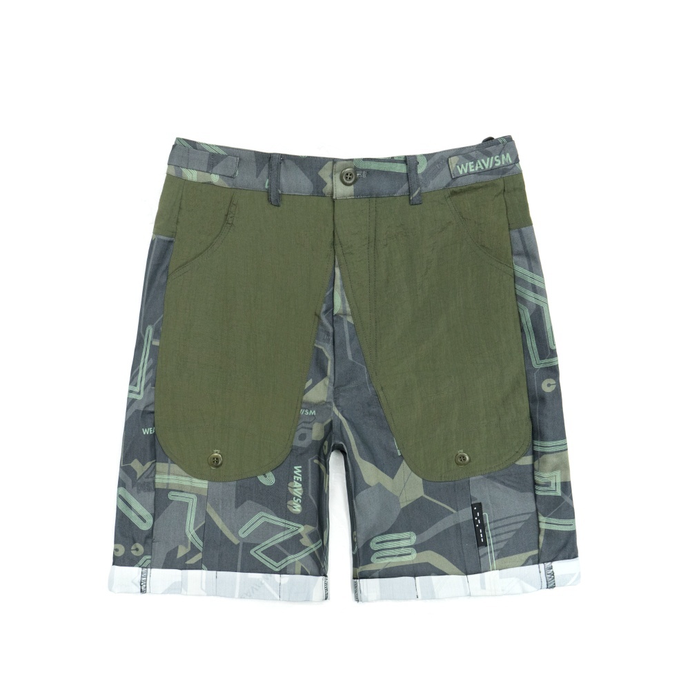 褲口反摺短褲-反光墨綠