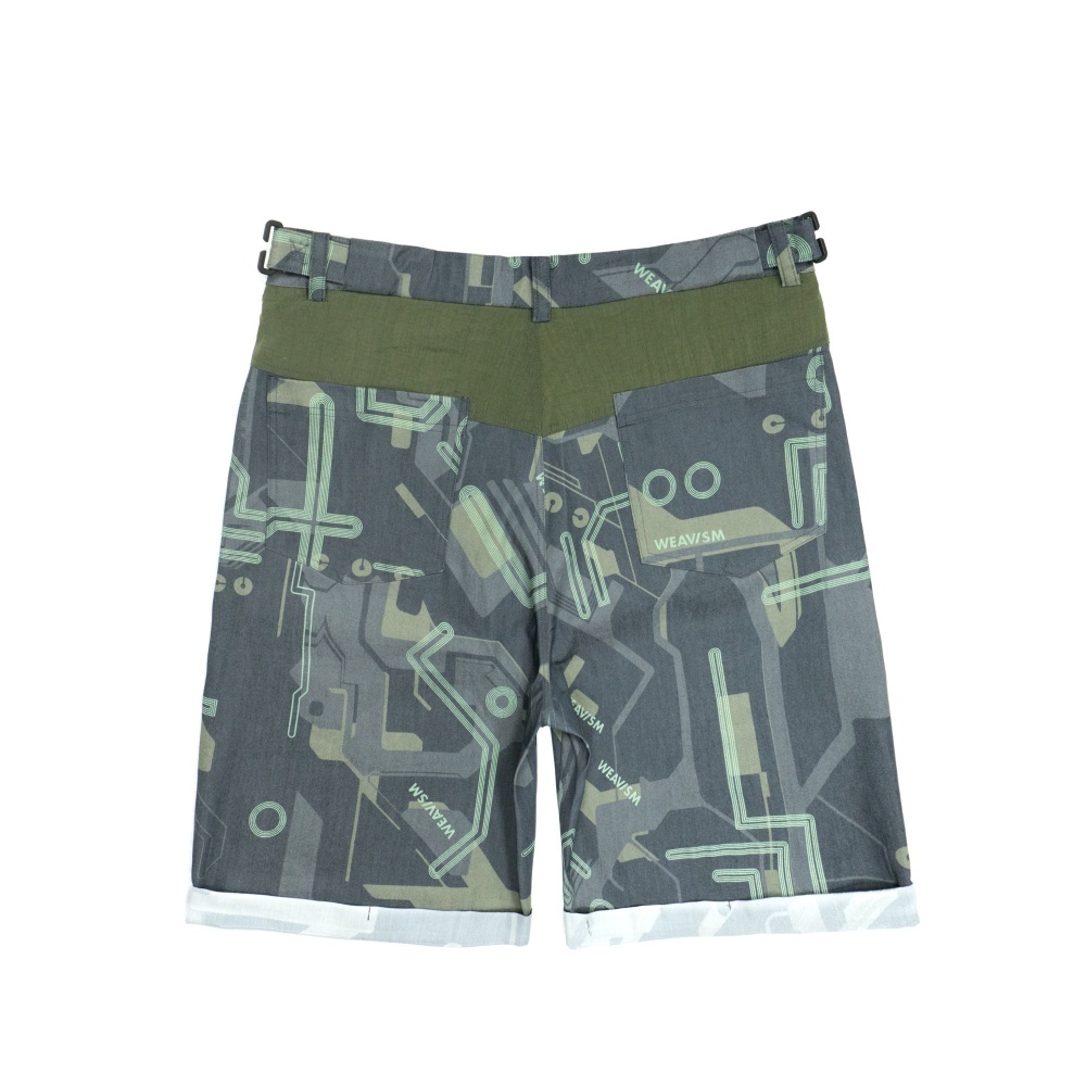 褲口反摺短褲-反光墨綠